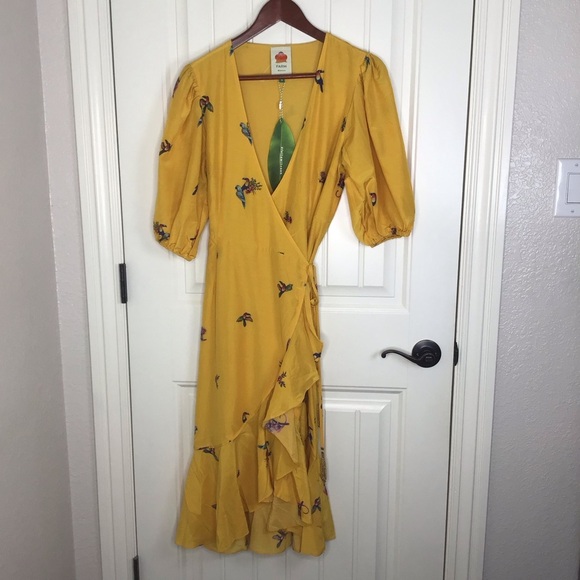 NWT Farm Rio Jungle Tucanos Silk Blend Wrap Dress Size X-Small. - Picture 2 of 11
